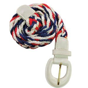 XL 44" Nylon Woven Belt Red White Blue Gold Braided Design White Buckle July 4th